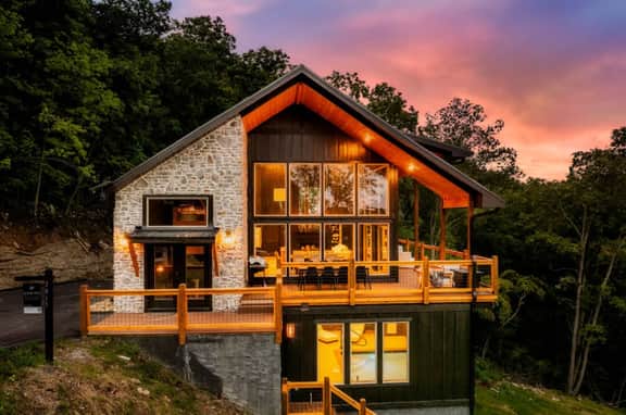 Luxury Smokies Cabin | Pool Theater Hot Tub View